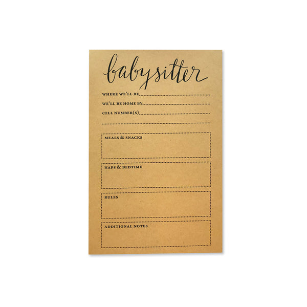 Babysitter Calendar Notepad - Kraft